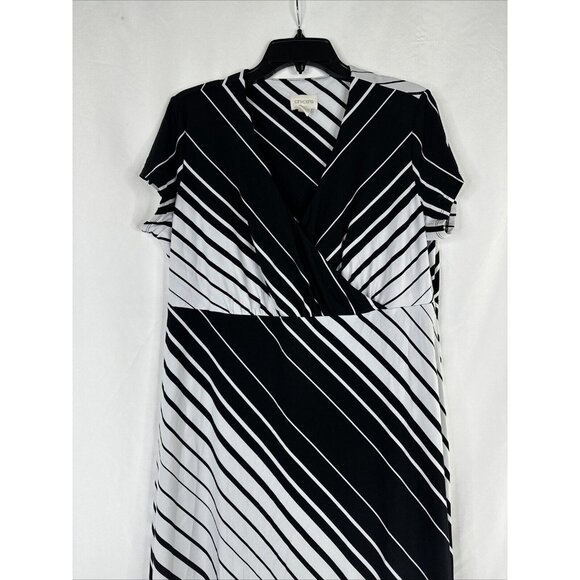 Chicos Maxi Dress Womens Size 2 Black White Striped Short Sleeve Stretch - Picture 2 of 13